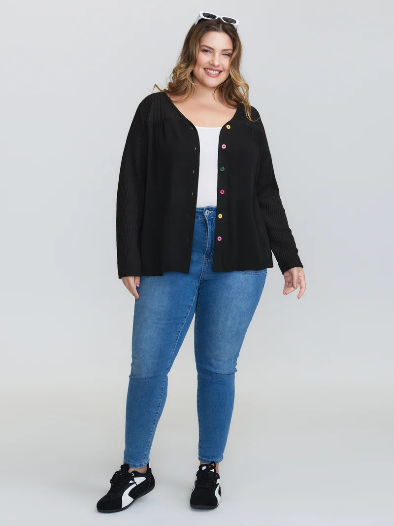 Stretchy Textured Colorful Button Blouse