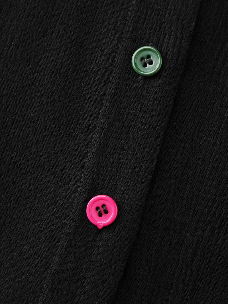 Stretchy Textured Colorful Button Blouse