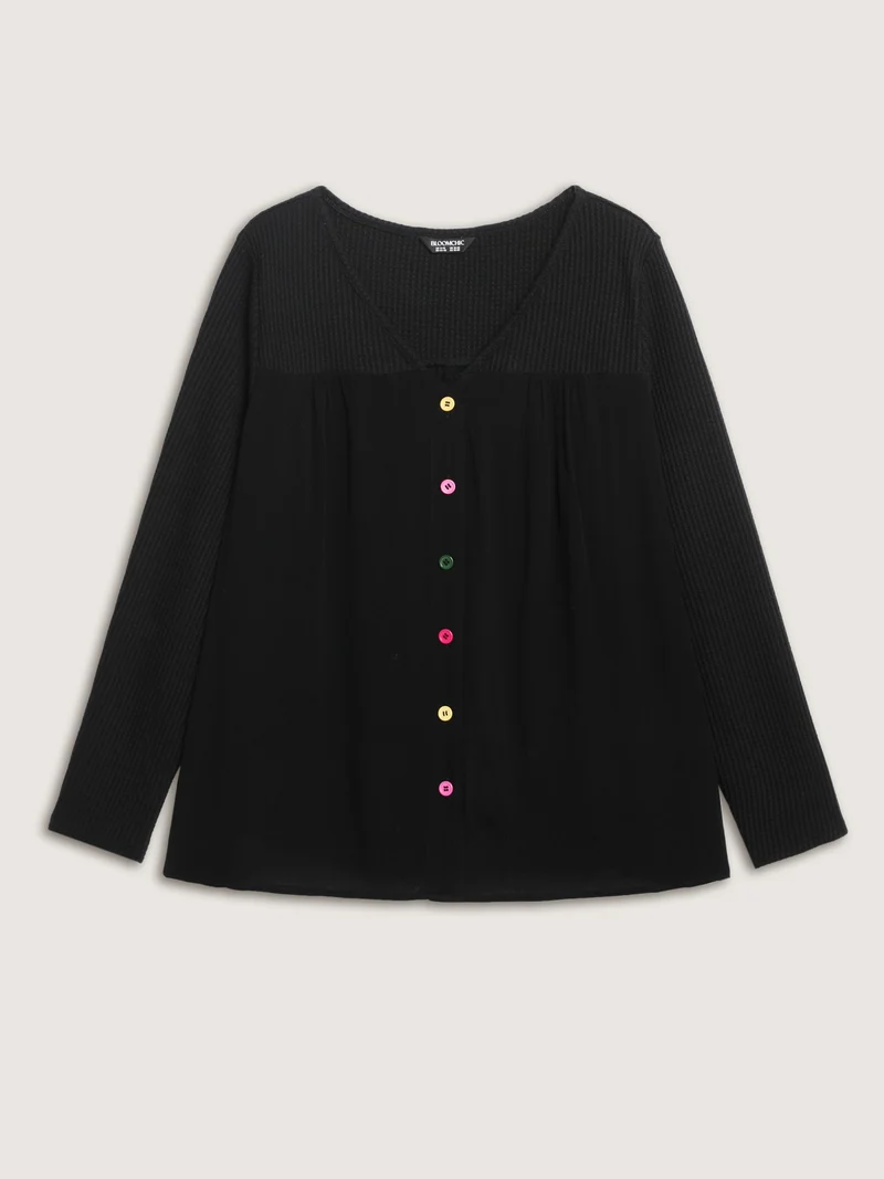 Stretchy Textured Colorful Button Blouse