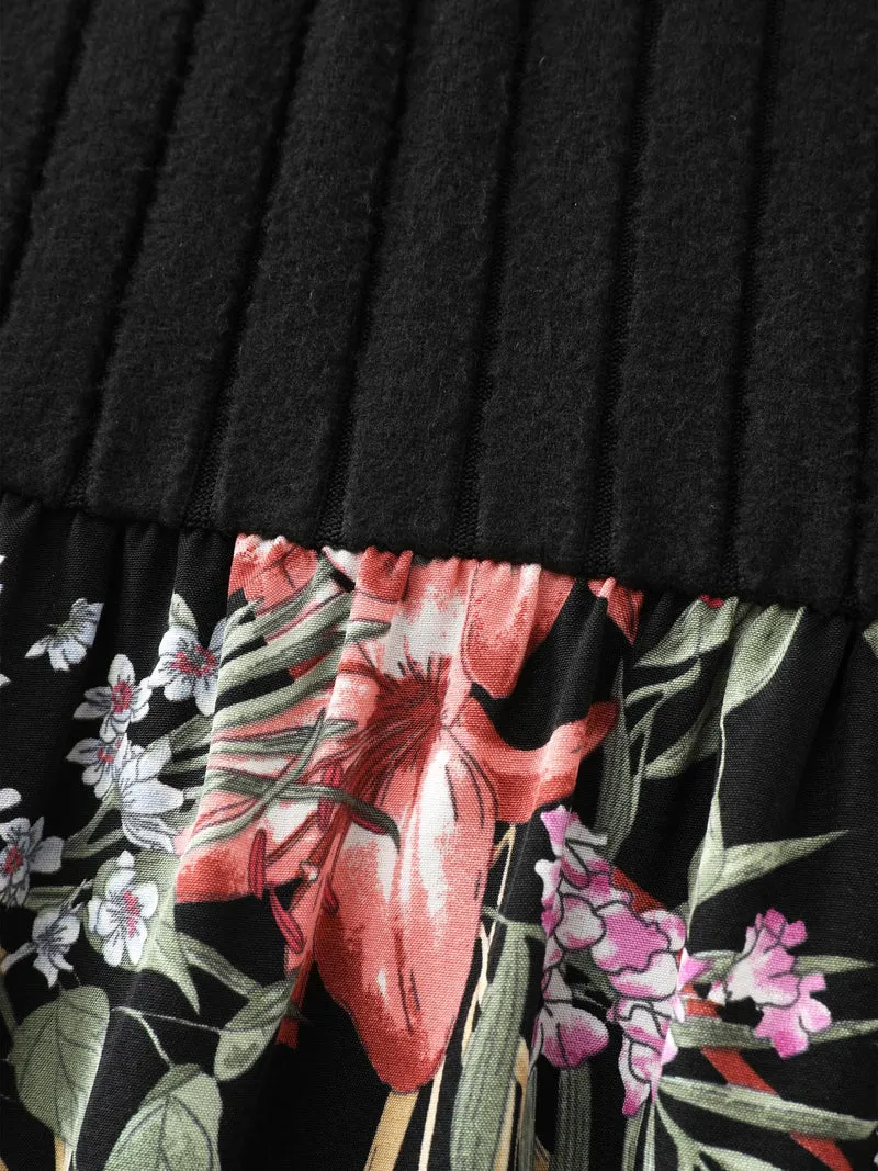 Floral Print Color Contrast Midi Dress