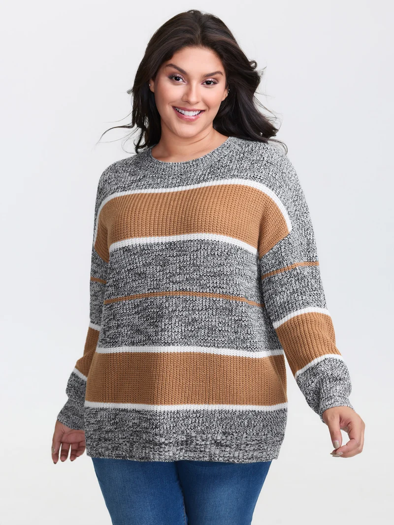 Heather Colorful Stripes Round Neck Pullover