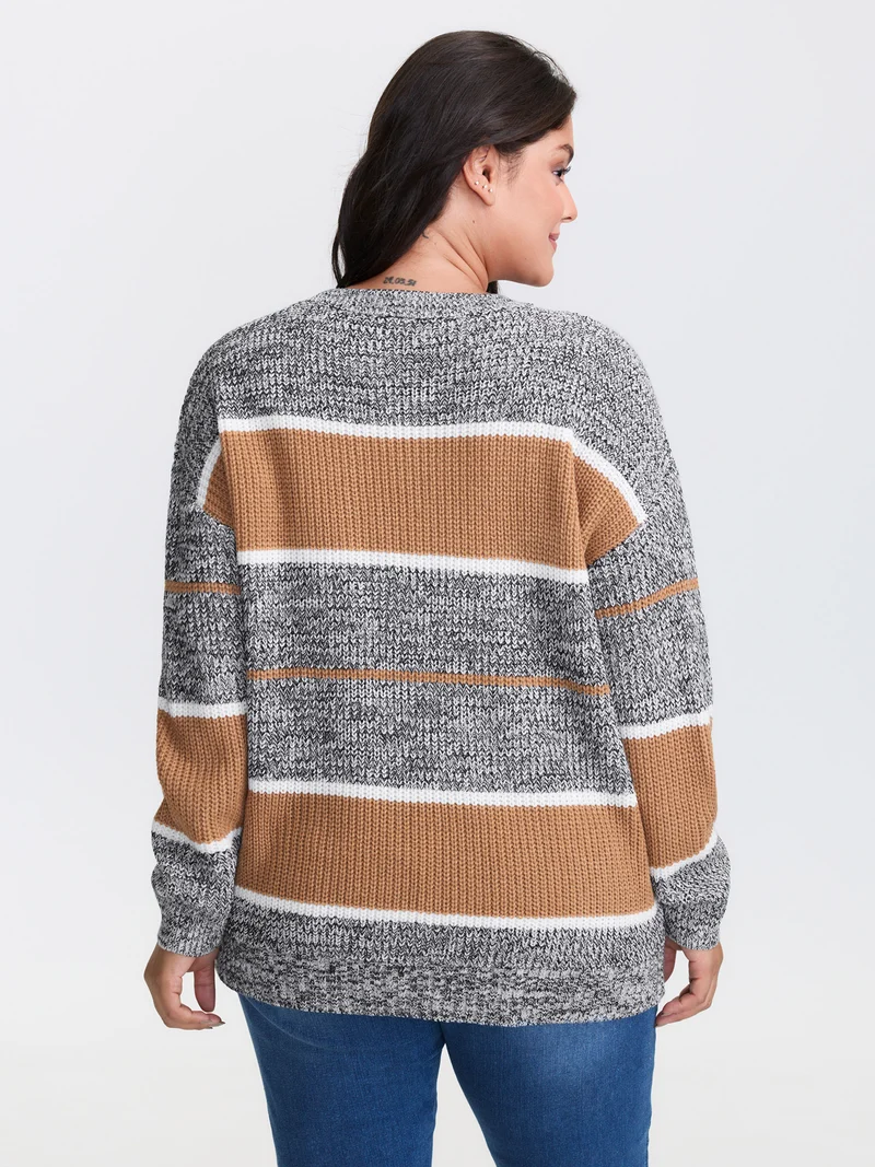 Heather Colorful Stripes Round Neck Pullover