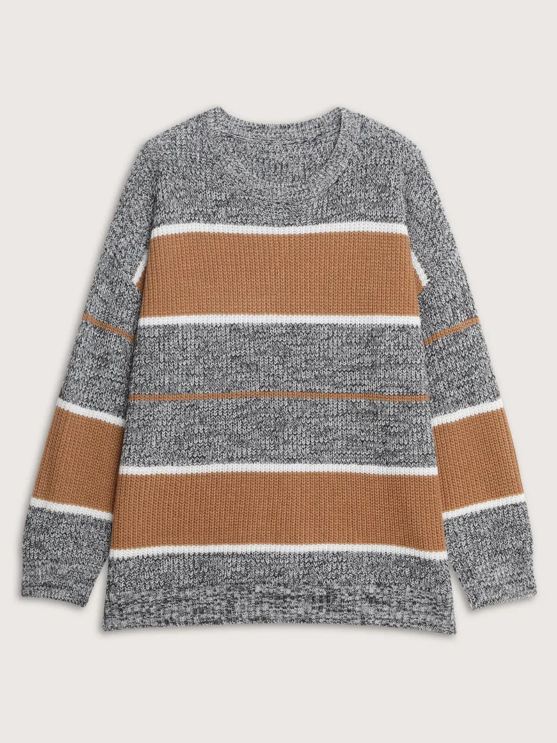 Heather Colorful Stripes Round Neck Pullover