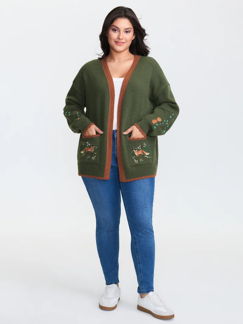 Holiday Fox Jacquard Pattern Knit Cardigan
