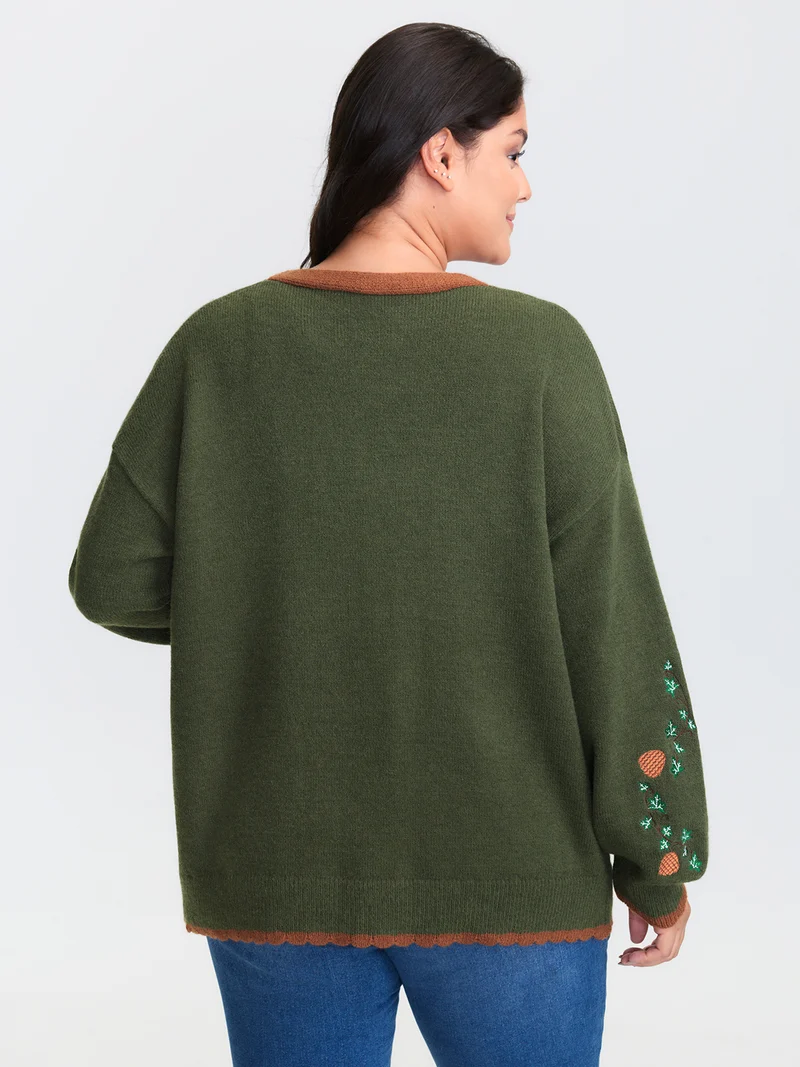 Holiday Fox Jacquard Pattern Knit Cardigan