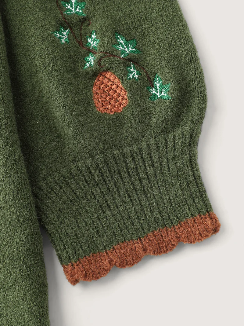 Holiday Fox Jacquard Pattern Knit Cardigan
