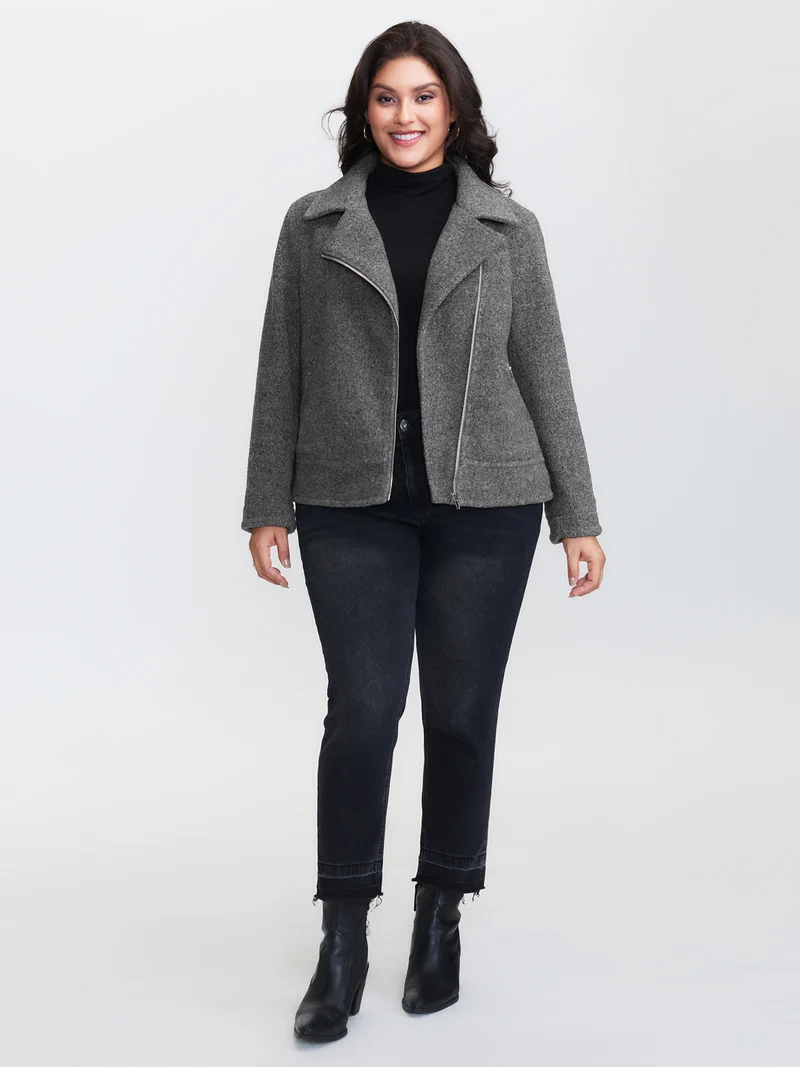 Textured Pockets Crossover Zipper Jacket