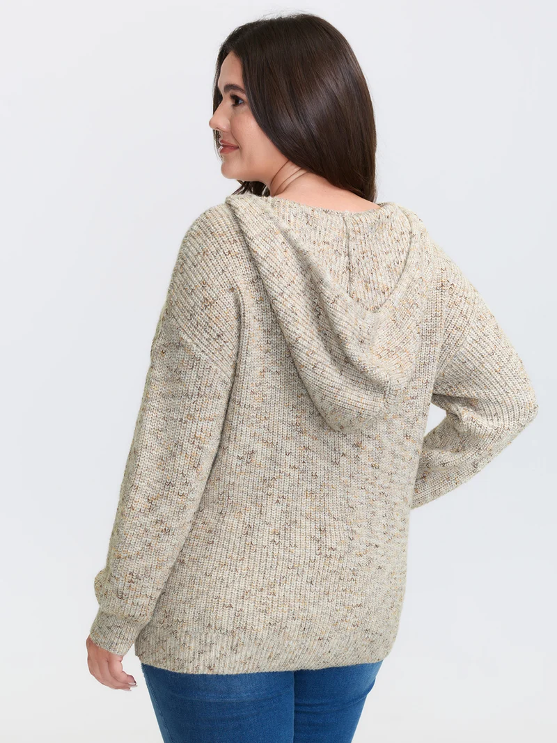 Heather Hooded Pocket Ribbed Hem Pullover