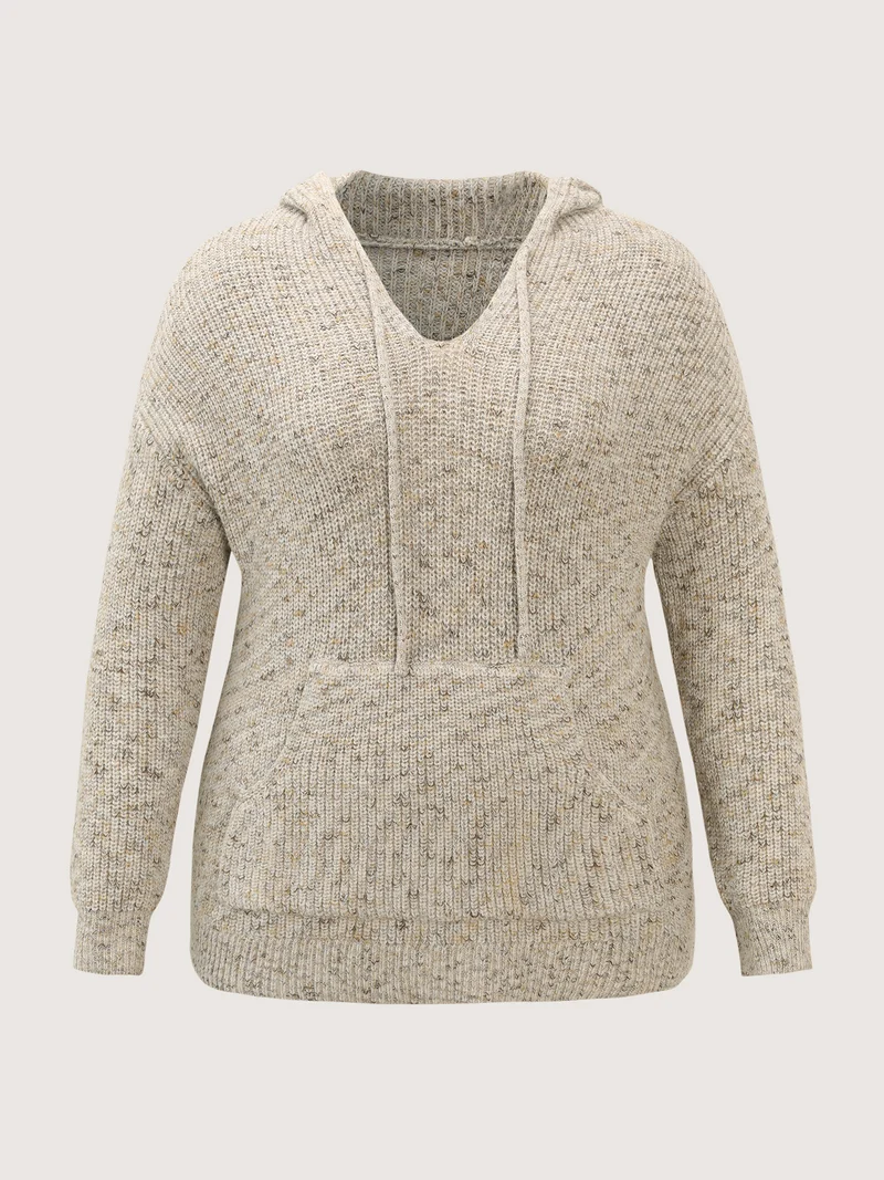 Heather Hooded Pocket Ribbed Hem Pullover