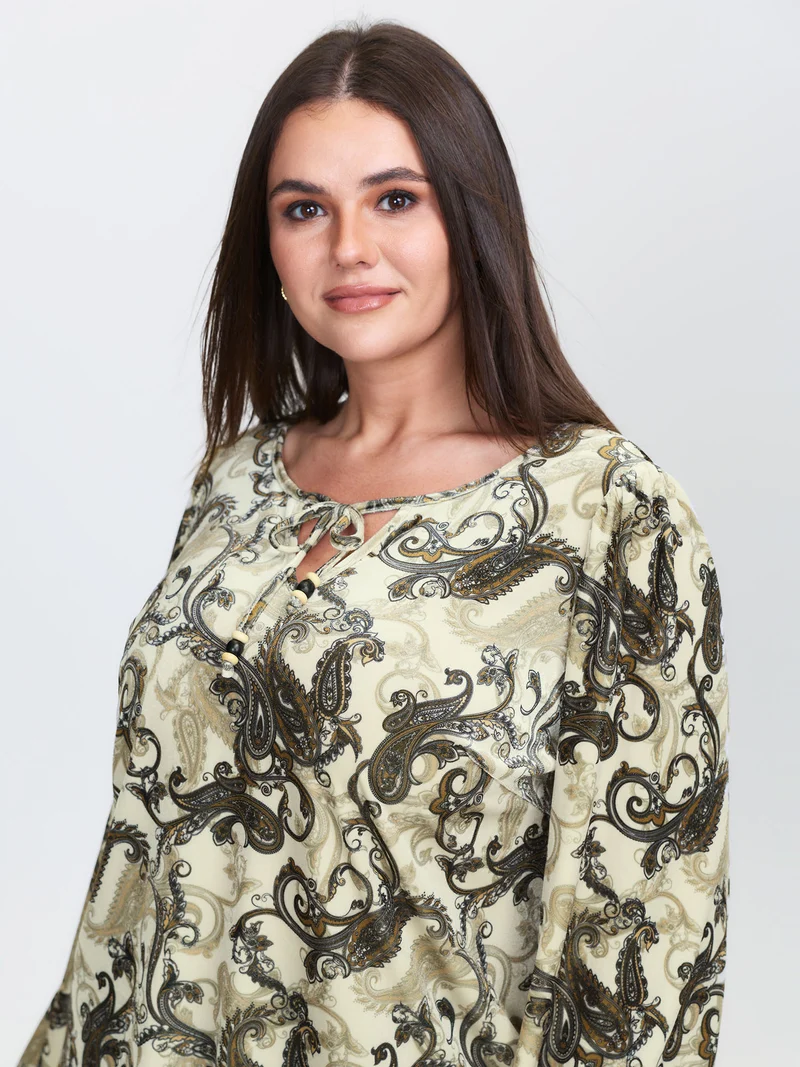 Paisley Velvety Print Lantern Sleeve Blouse