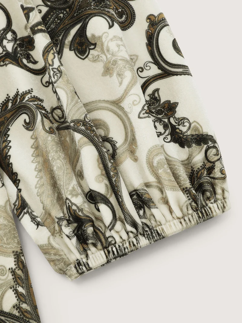 Paisley Velvety Print Lantern Sleeve Blouse