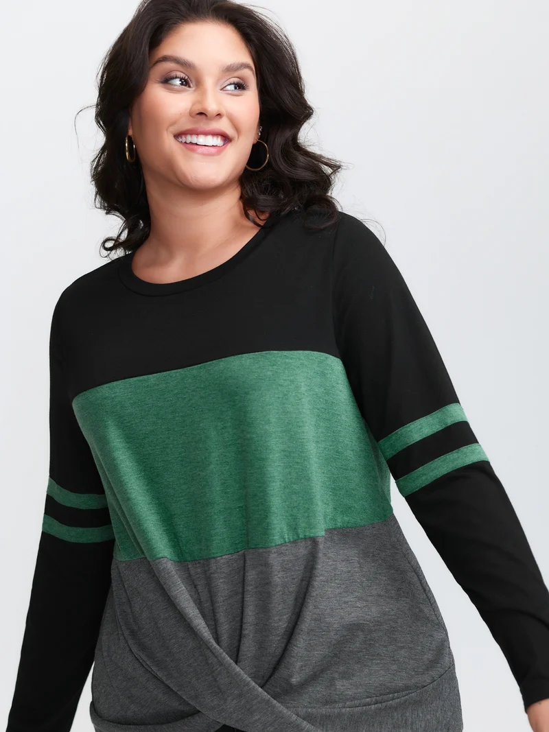 Twisted Hem Colorblock Heather T-Shirt