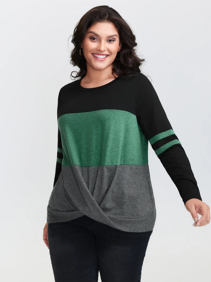 Twisted Hem Colorblock Heather T-Shirt