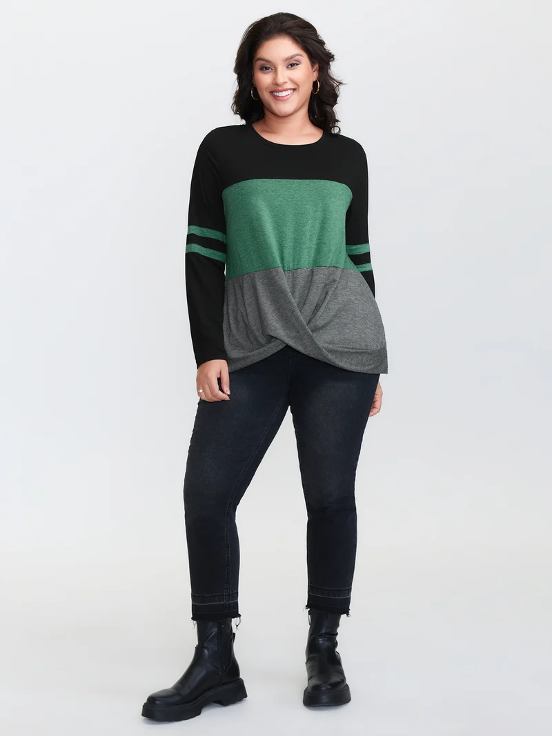 Twisted Hem Colorblock Heather T-Shirt