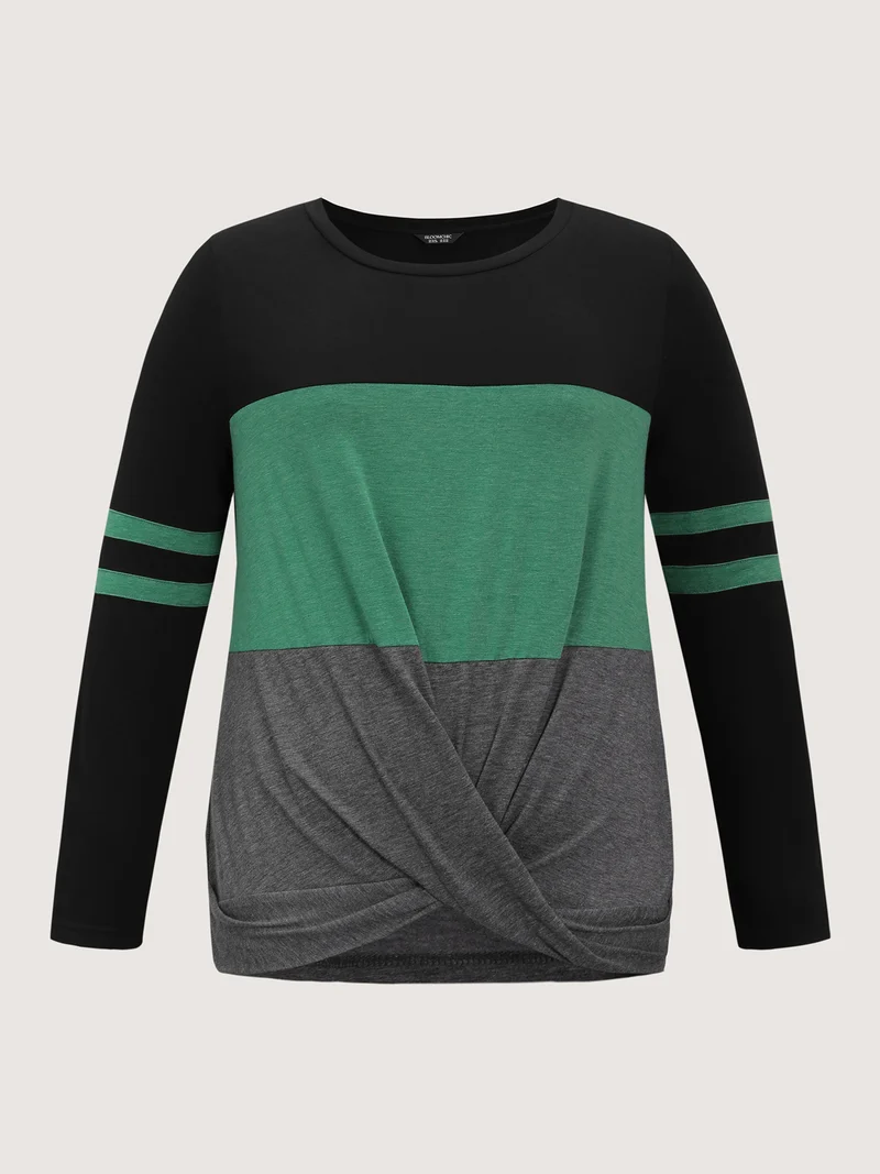 Twisted Hem Colorblock Heather T-Shirt