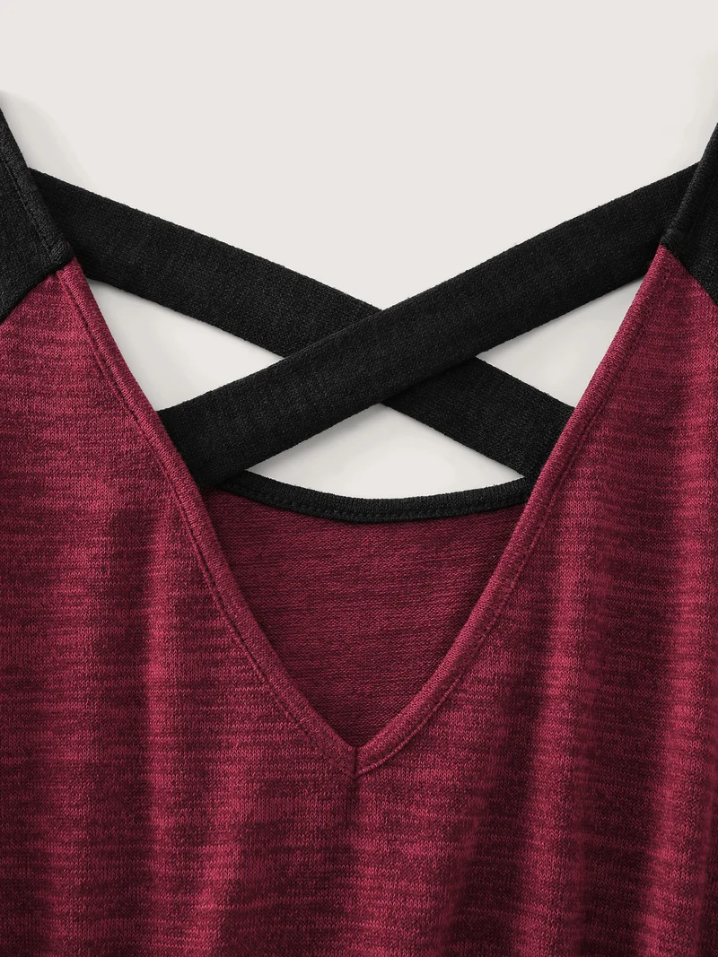 Color Contrast Back Cut-Out Stretchy Midi Dress