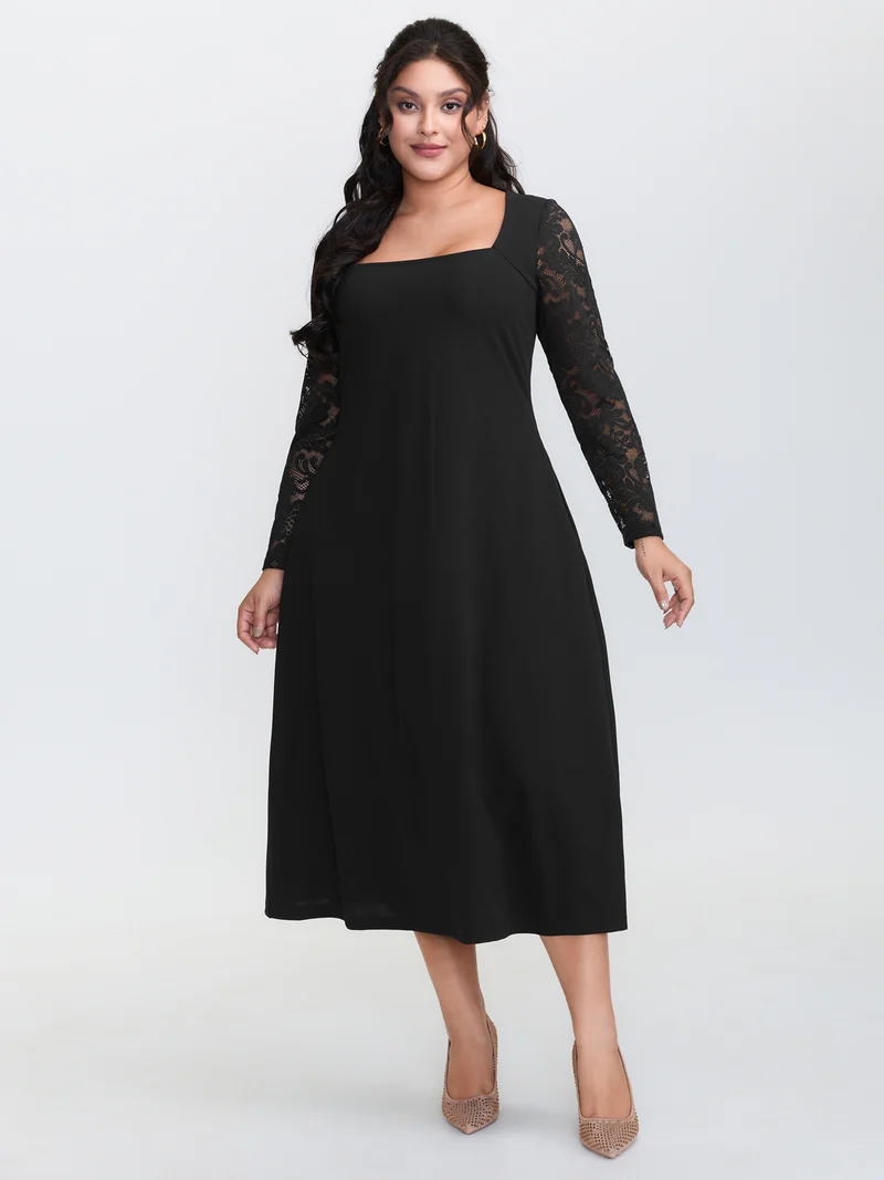 Sheer Floral Lace Fitted Midi Dress