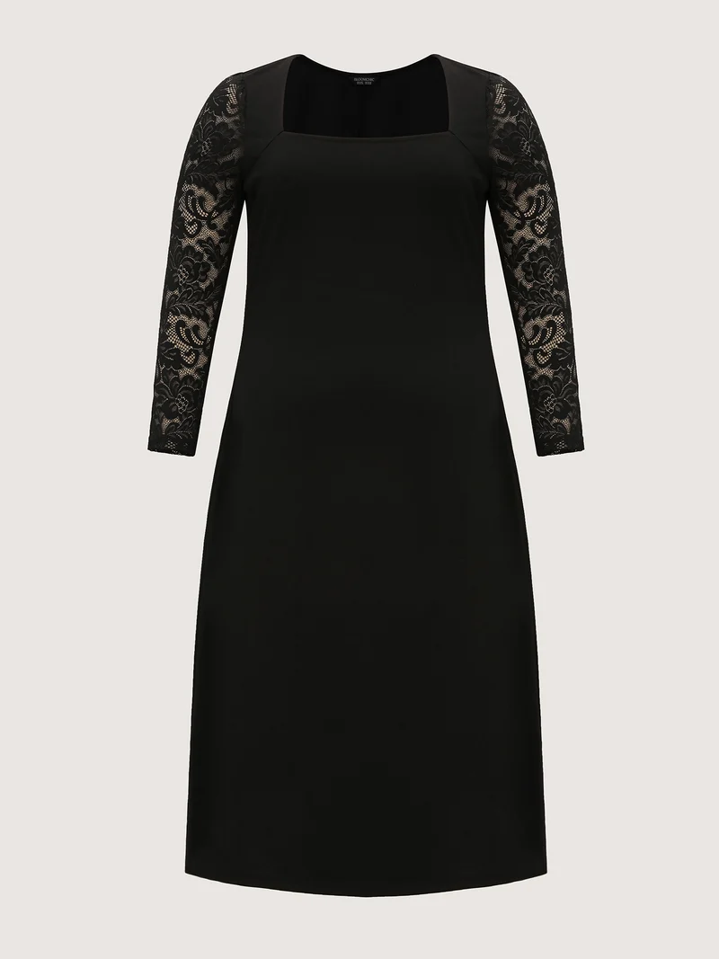 Sheer Floral Lace Fitted Midi Dress