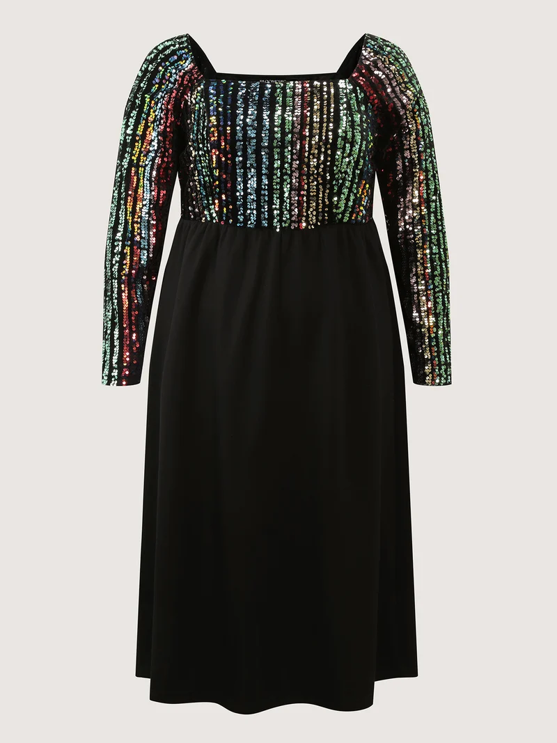 Sparkly Colorful Sequins Contrast Midi Dress