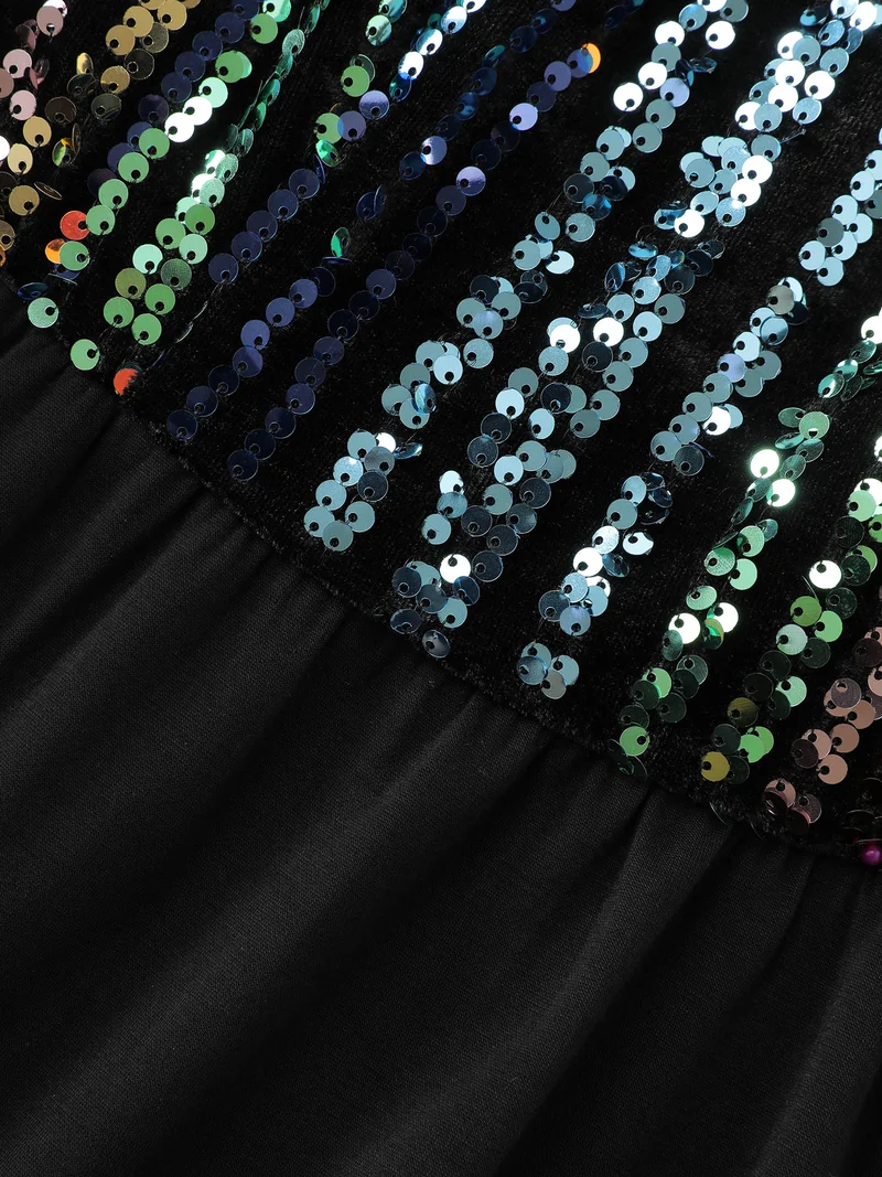 Sparkly Colorful Sequins Contrast Midi Dress