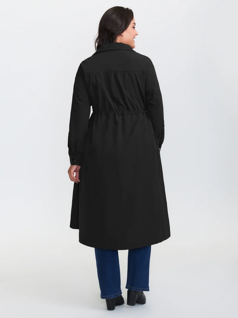 Drawstring Pockets Zipper Long Coat