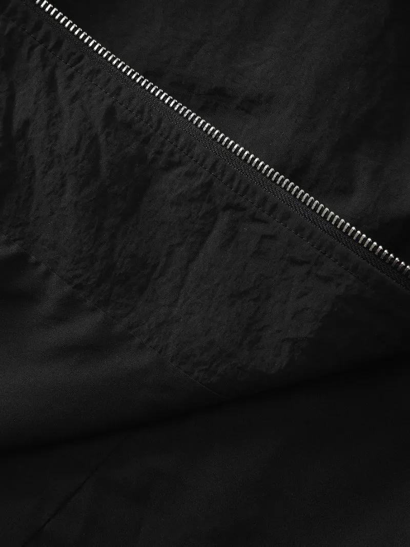 Drawstring Pockets Zipper Long Coat