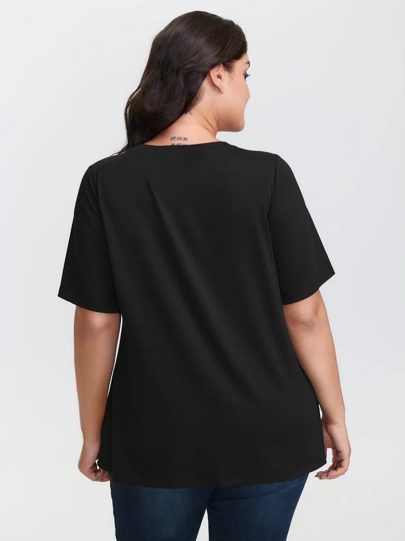Midnight Cat Pattern Round Neck T-Shirt