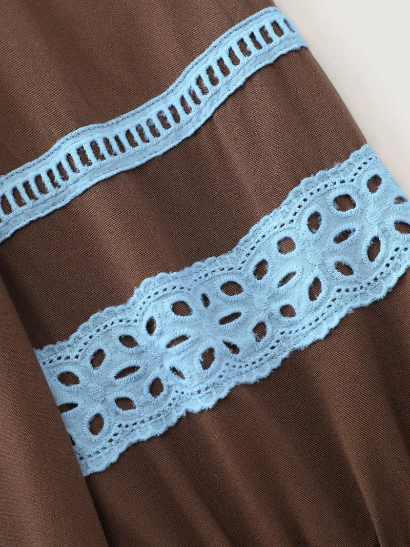 Boho Embroidered Neck-Tie Midi Dress