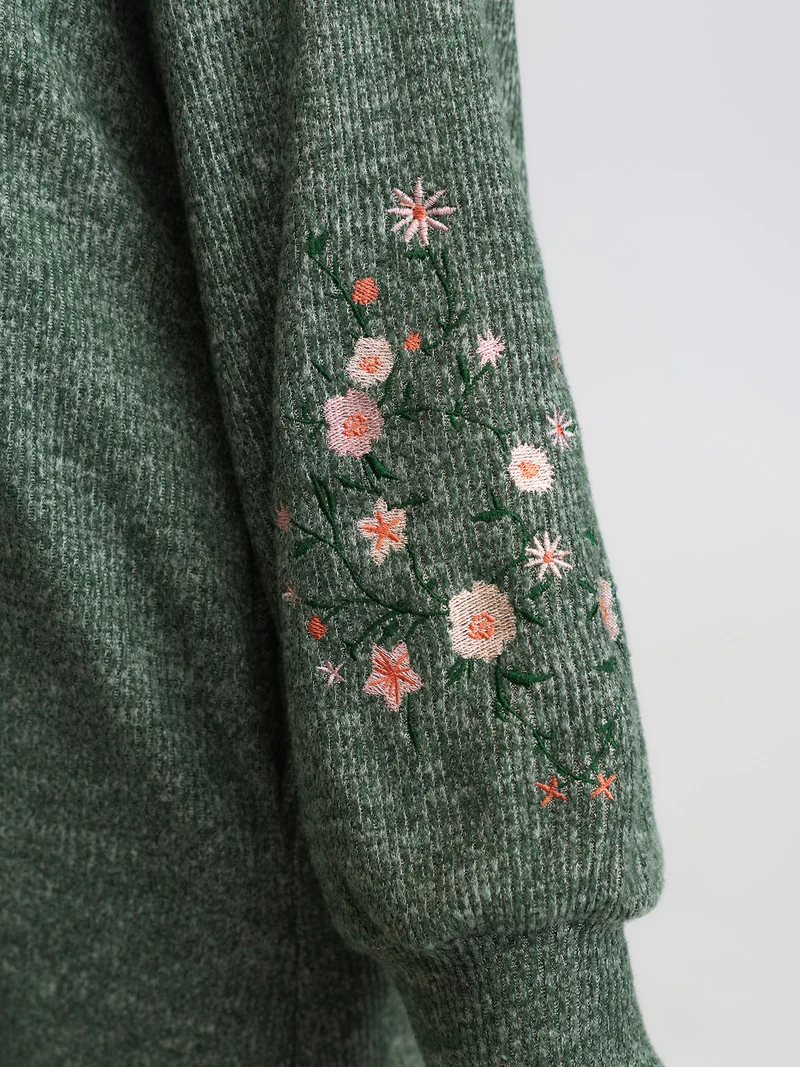 Floral Embroidered Sleeve Hooded Midi Dress
