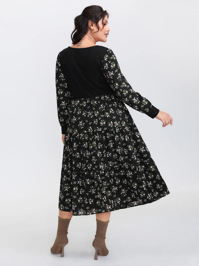 2-in-1 Floral Ruched Midi Dress