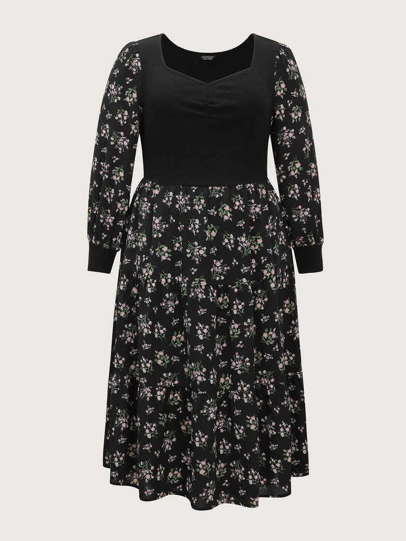 2-in-1 Floral Ruched Midi Dress