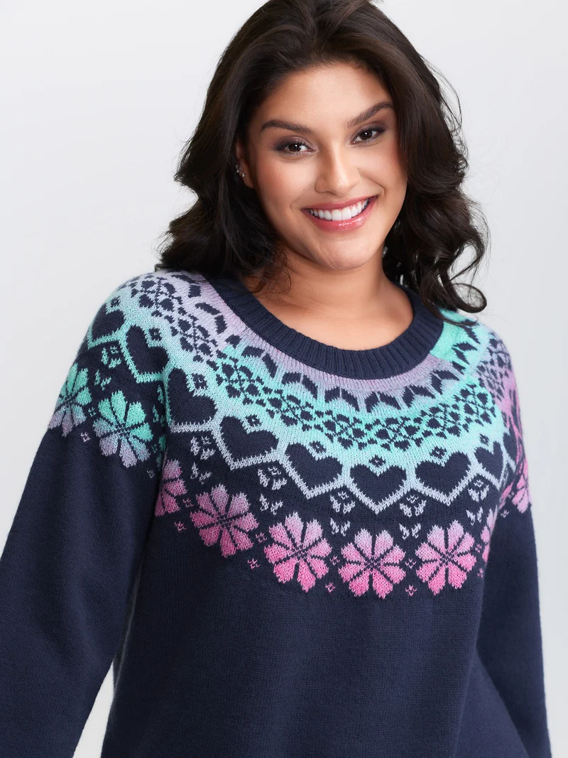 Stretchy Floral Color Gradient Jacquard Pullover