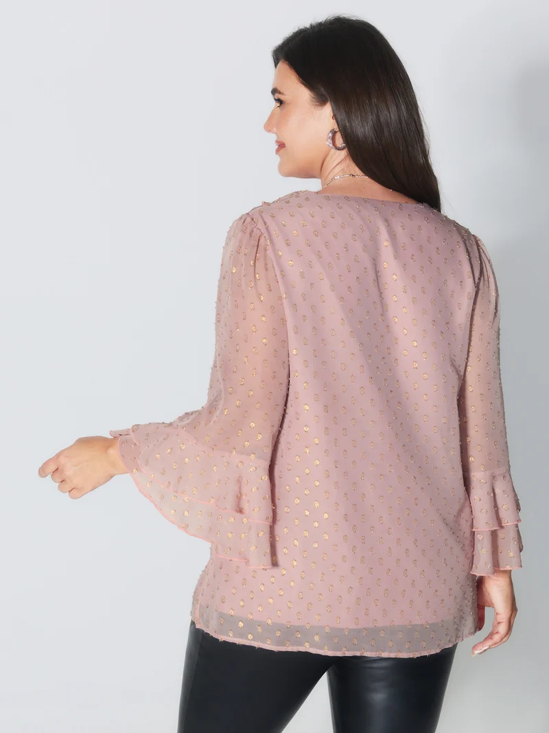 Chiffon Ruffled Neckline Layered Sleeve Blouse