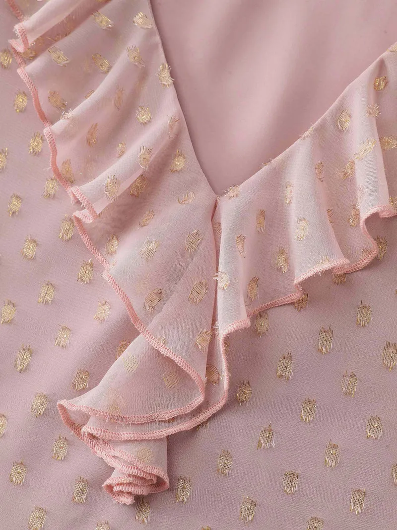Chiffon Ruffled Neckline Layered Sleeve Blouse
