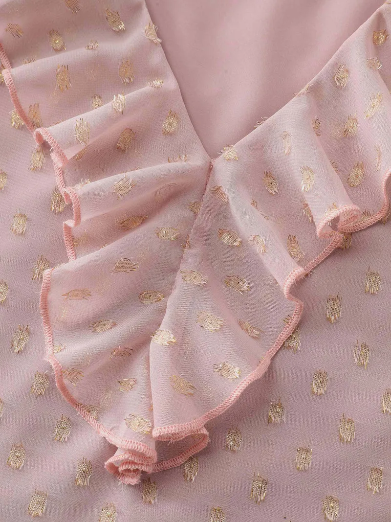 Chiffon Ruffled Neckline Layered Sleeve Blouse