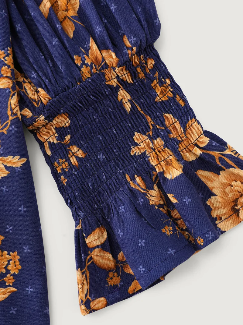 Floral Layered Ruffled Neckline Blouse