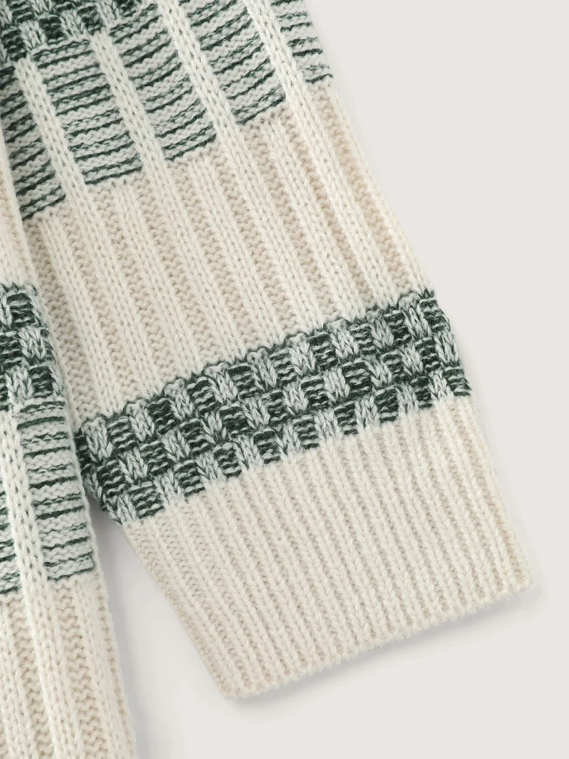 Color Stripes Textured Round Neck Pullover