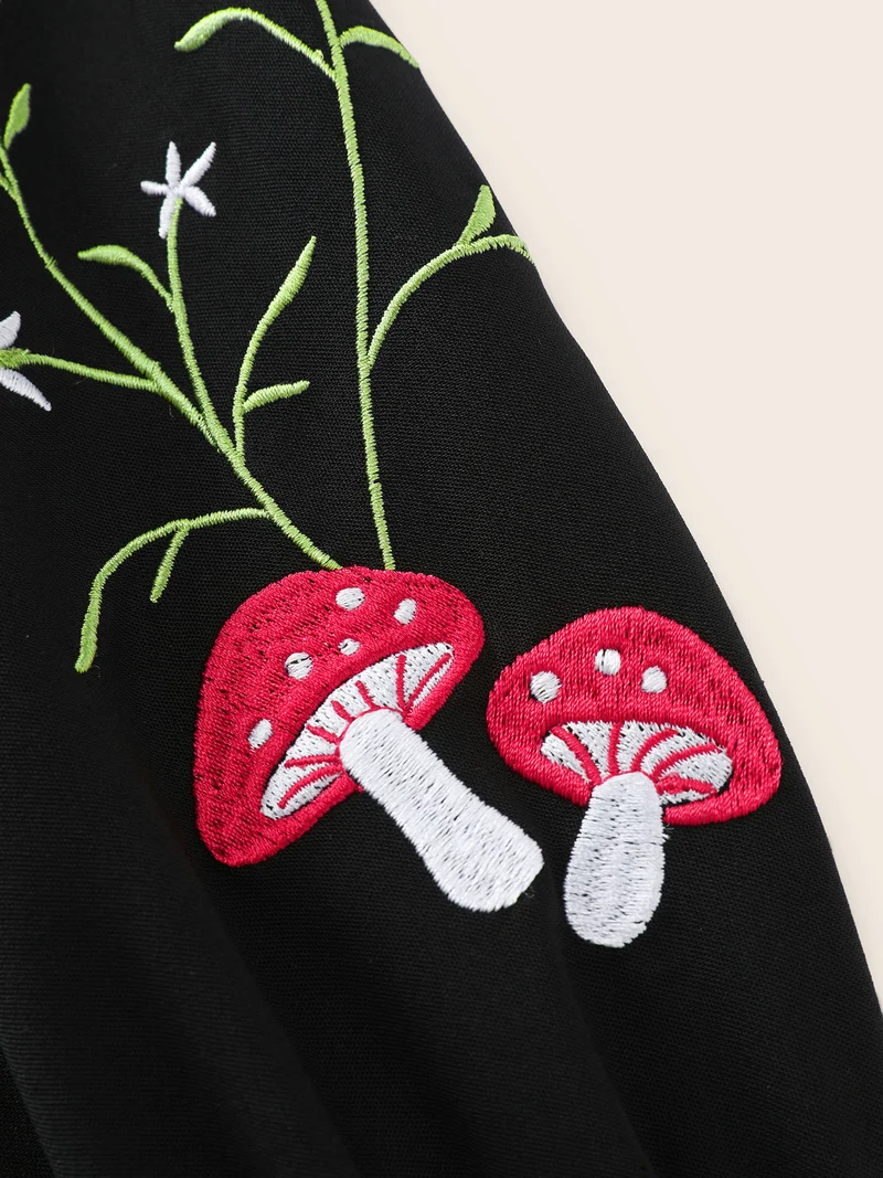 Floral Embroidery Toothpick Pleats Blouse