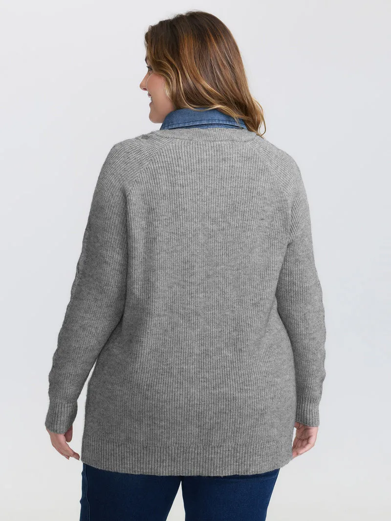 Supersoft Color Contrast Collar Textured Pullover