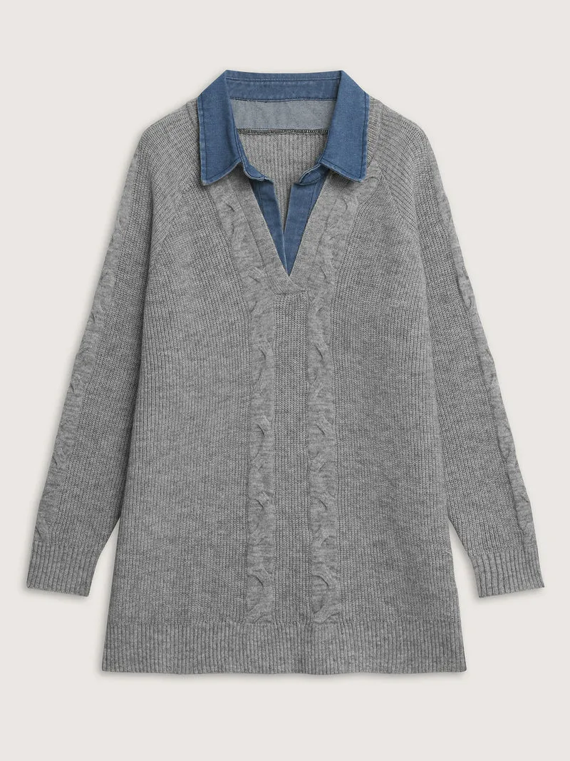 Supersoft Color Contrast Collar Textured Pullover