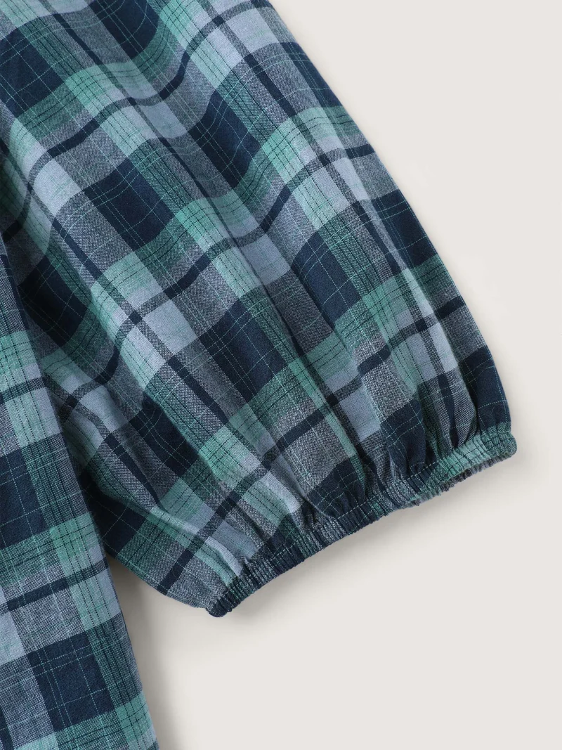 Plaid 2-in-1 Neck Tie Blouse