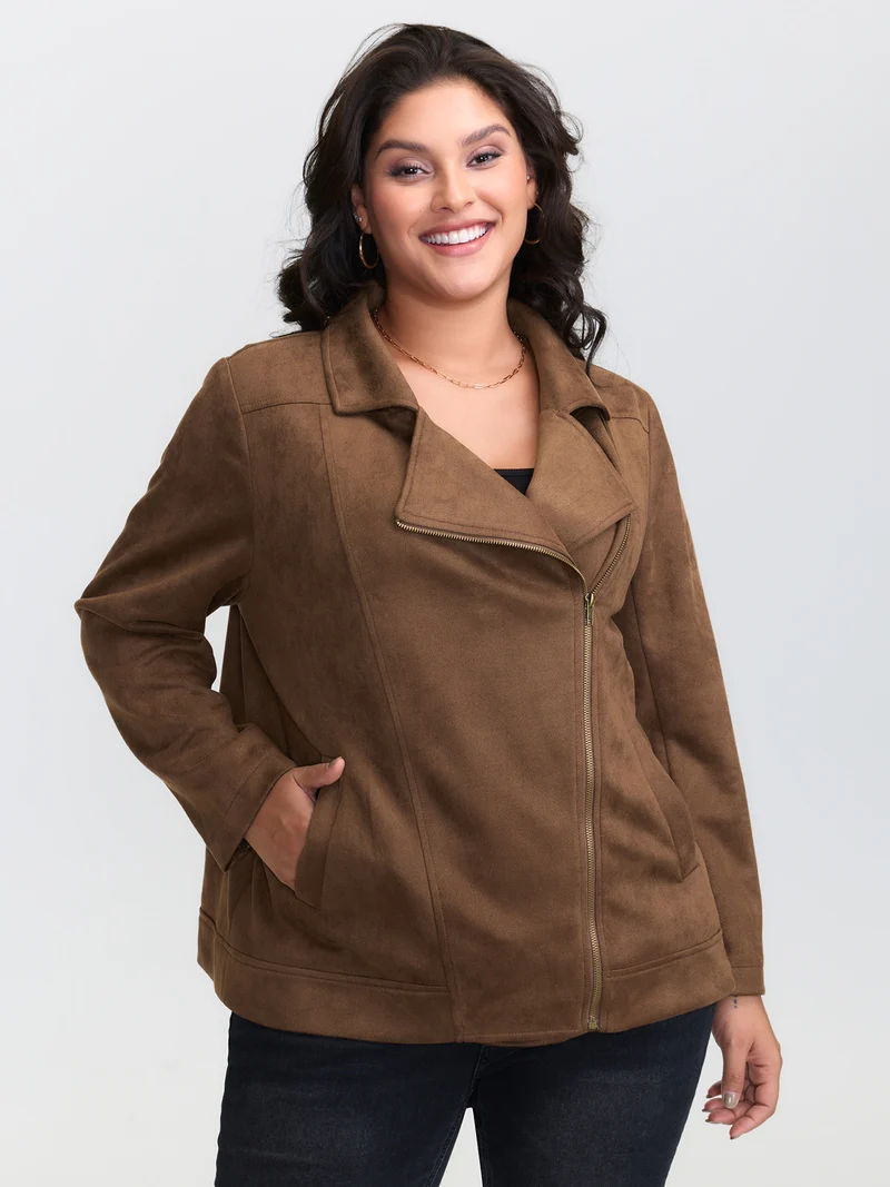 Zipper Detail Lapel Collar Jacket