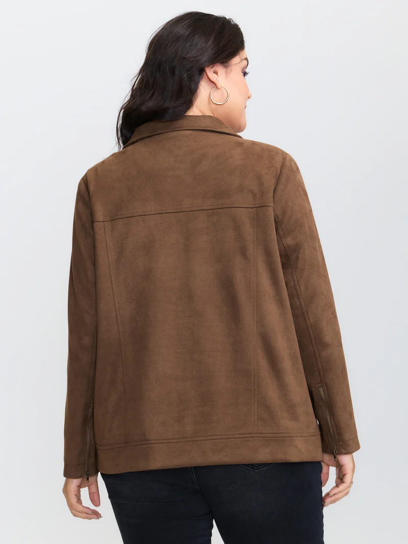 Zipper Detail Lapel Collar Jacket