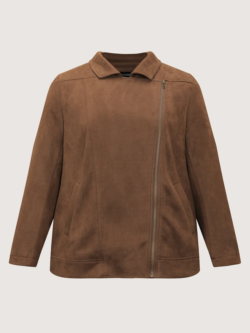 Zipper Detail Lapel Collar Jacket