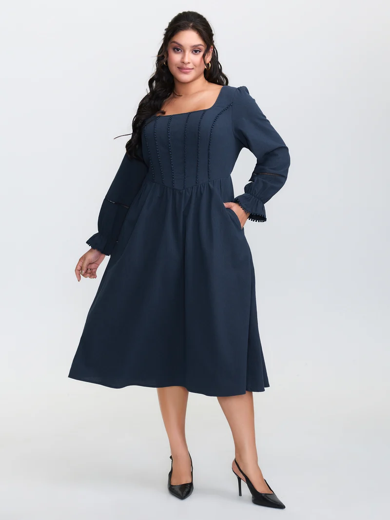 Pure Cotton Back-Tie Pockets Midi Dress