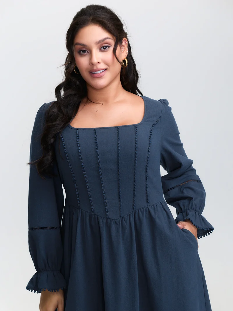 Pure Cotton Back-Tie Pockets Midi Dress