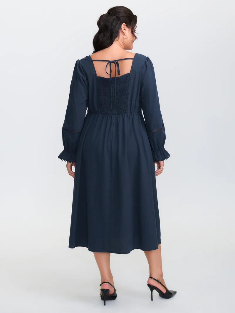 Pure Cotton Back-Tie Pockets Midi Dress