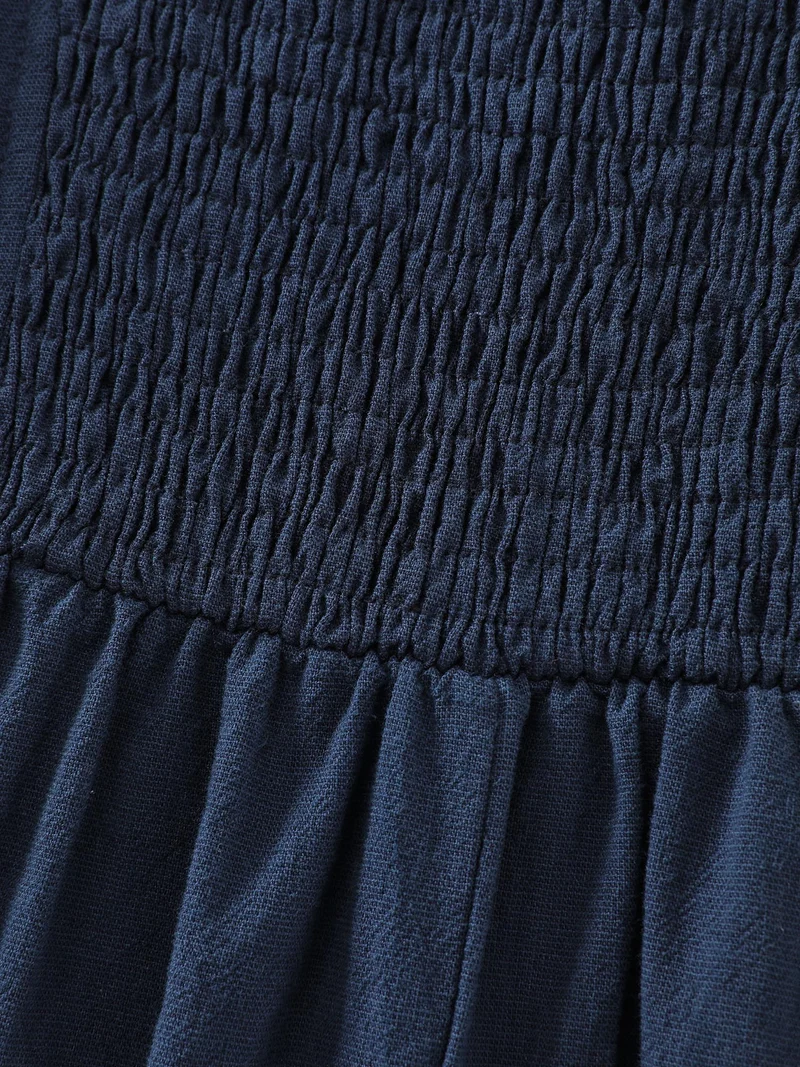 Pure Cotton Back-Tie Pockets Midi Dress