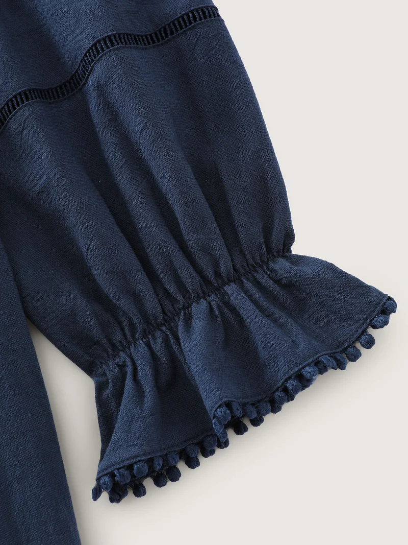 Pure Cotton Back-Tie Pockets Midi Dress