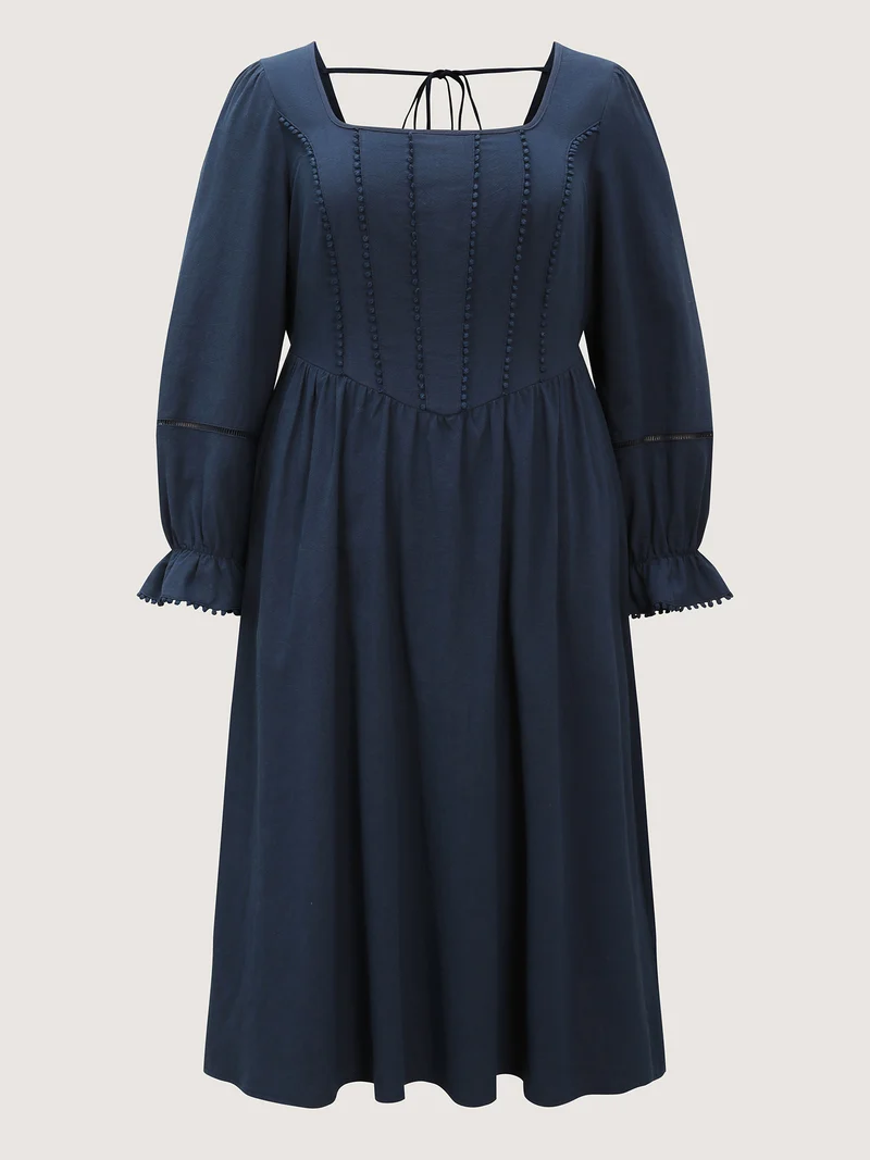 Pure Cotton Back-Tie Pockets Midi Dress